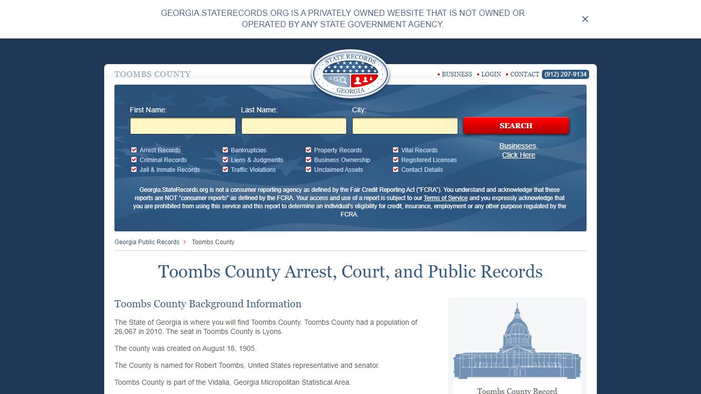 Toombs County Arrest, Court, and Public Records